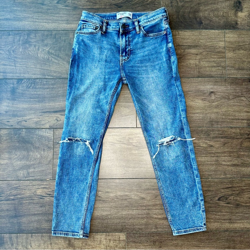 Abercrombie Kids Boys Jeans Size 11/12 Taper Fit - Distressed Blue Denim